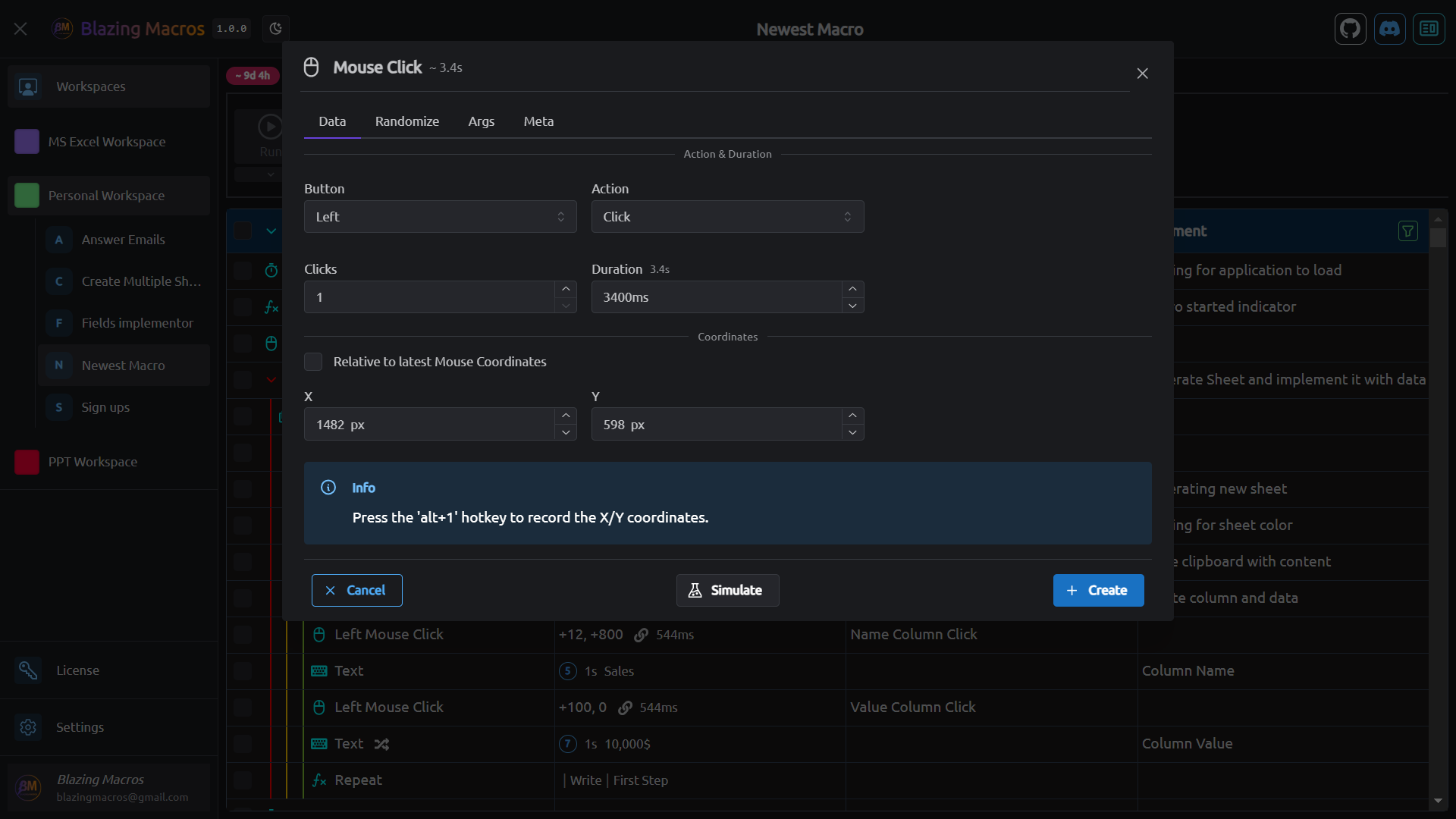 Mouse Click Step Data