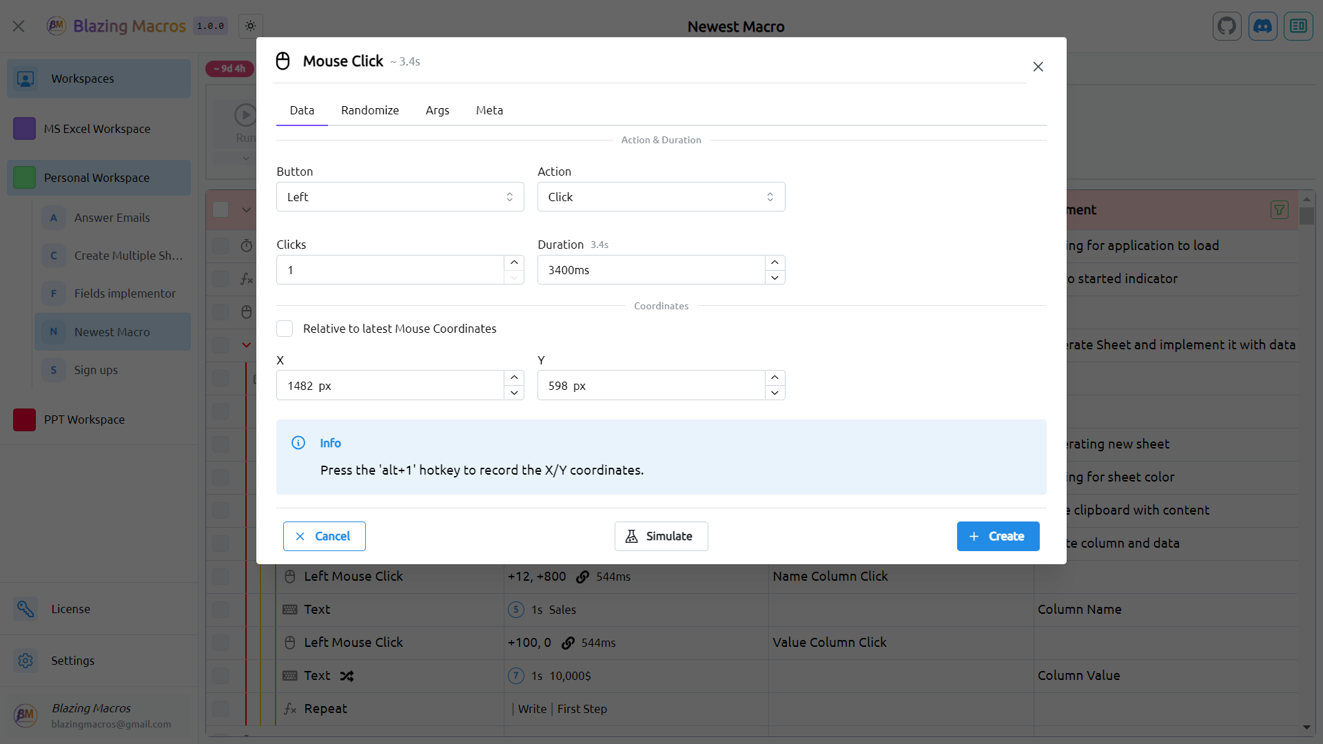 Mouse Click Step Data